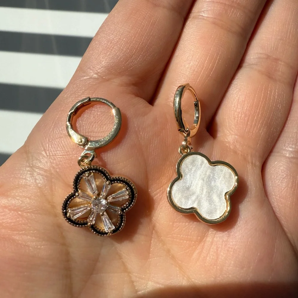 Clover Earrings Elegant Two-Sided Four-Leaf Clover Earrings โ Gold Plated - Picture 12 of 15